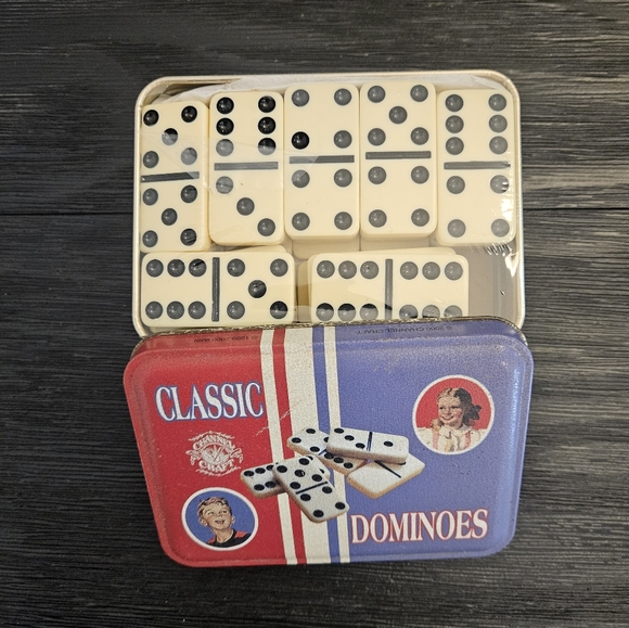 Vtg TIN BOX Full Set CLASSIC DOMINOES by ChannelCraft USA made! dated 2000 - Picture 2 of 4